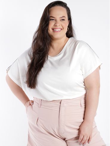 Blusa Manga Curta Plus Size Feminina OFF WHITE