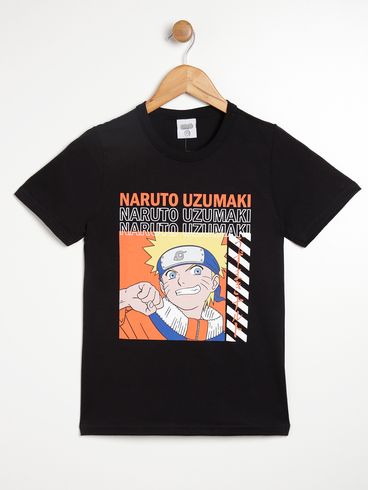 Camiseta Manga Curta Naruto Infantil Para Menino - PRETO