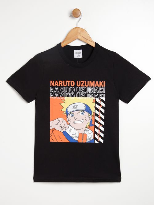 Camiseta Manga Curta Naruto Infantil Para Menino - PRETO