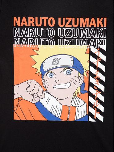 Camiseta Manga Curta Naruto Infantil Para Menino - PRETO