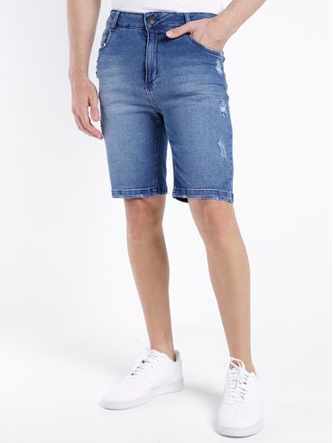 Bermuda Jeans com Puídos Elétron Masculina AZUL