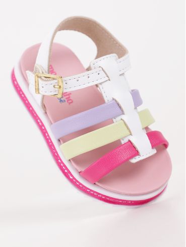 Sandália Infantil Para Bebê Menina - BRANCO/ROSA/LILAS