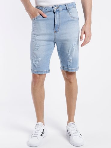 Bermuda Jeans com Destroyed Elétron Masculina AZUL CLARO