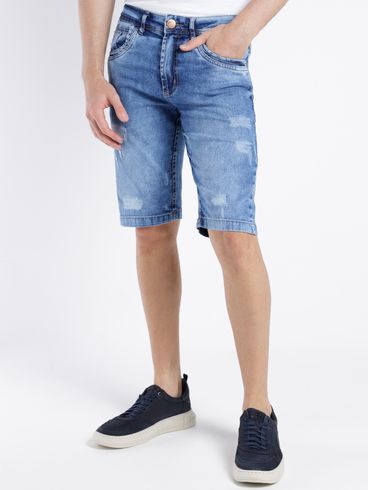 Bermuda Jeans com Puídos Masculina AZUL