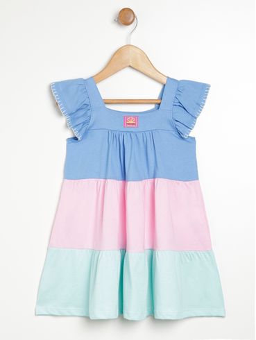 Vestido Infantil Para Menina - Azul/rosa/verde