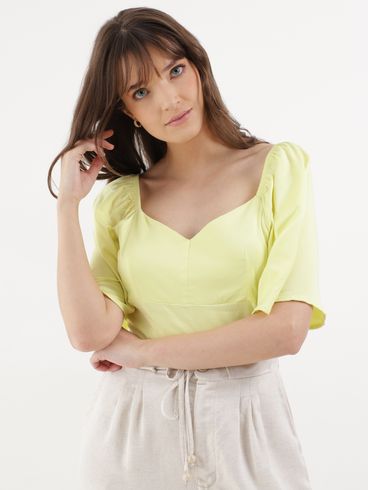 Blusa Cropped Manga Curta Feminina VERDE