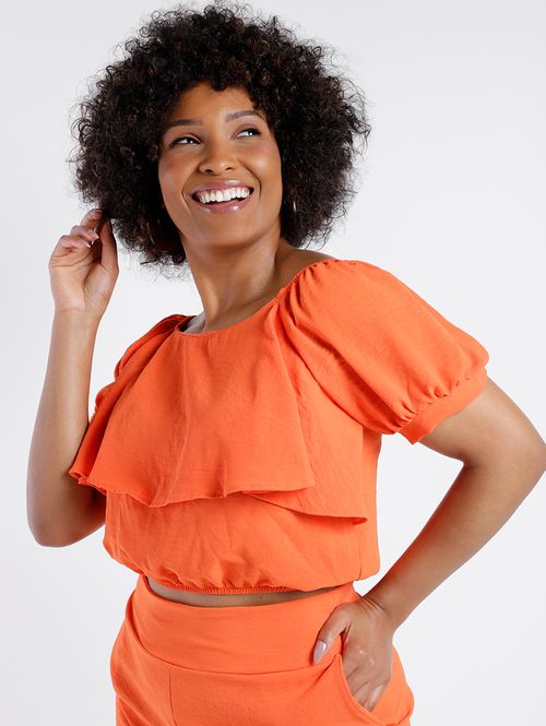 Blusa Ciganinha Cropped Feminina LARANJA