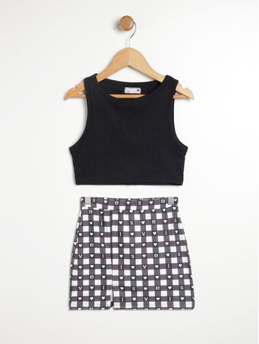 Conjunto Saia Vels Juvenil Para Menina - Preto