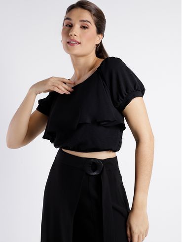 Blusa Ciganinha Cropped Feminina PRETO