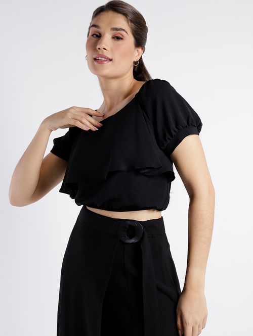 Blusa Ciganinha Cropped Feminina PRETO