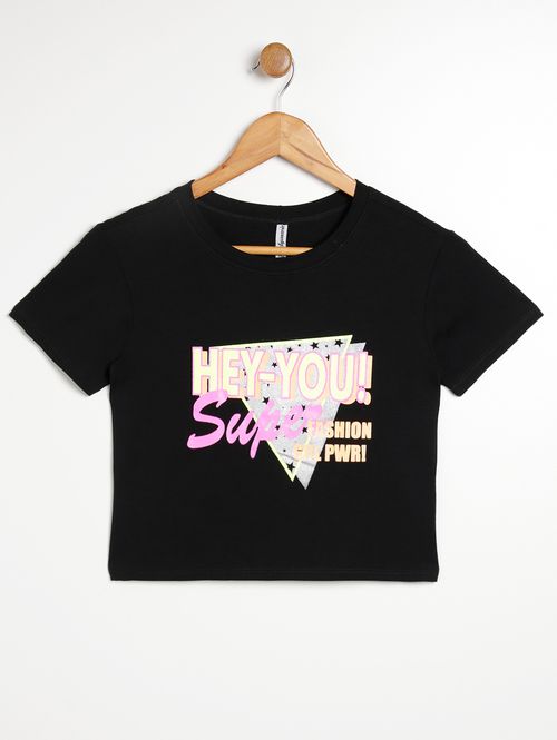 Blusa Manga Curta Juvenil Para Menina - PRETO