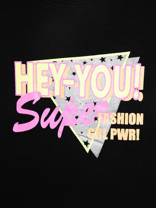 Blusa Manga Curta Juvenil Para Menina - PRETO