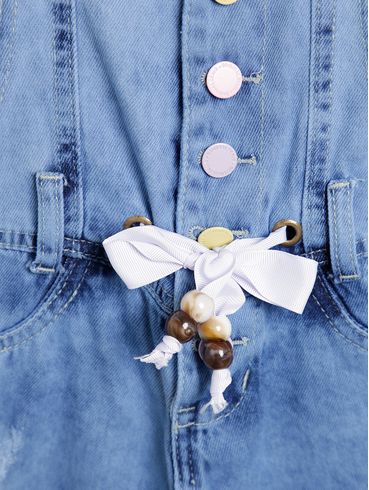 Salopete Jeans Infantil Para Menina - AZUL