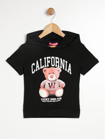 Blusa Manga Curta Juvenil Para Menina - PRETO