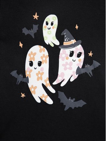 Blusa Manga Curta Infantil Para Menina - PRETO/LARANJA