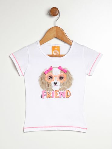 Blusa Manga Curta Infantil Para Menina - BRANCO