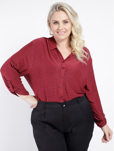 Camisa Manga 3/4 Autentique Plus Size Feminina Vinho