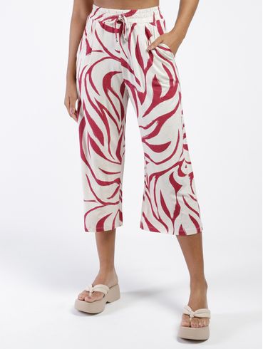 Calça Pantacourt Estampada Feminina VINHO