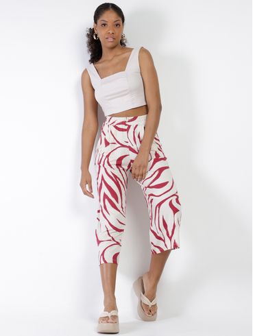 Calça Pantacourt Estampada Feminina VINHO