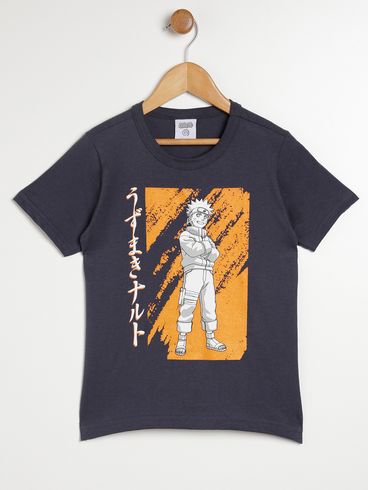 Camiseta Manga Curta Naruto Infantil Para Menino - CINZA