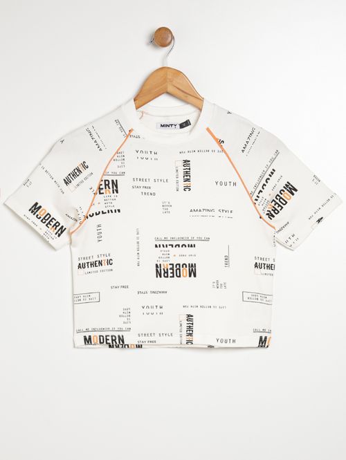 Blusa Manga Curta Estampada Juvenil Para Menina - OFF WHITE