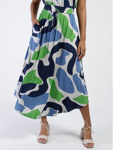 Saia Longa Estampada Feminina AZUL