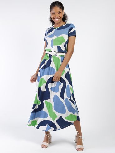 Saia Longa Estampada Feminina AZUL