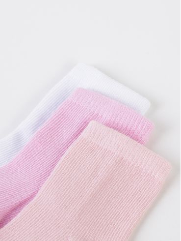 Kit com 03 Meias Infantil Para Bebê- BRANCO/SALMAO/ROSA