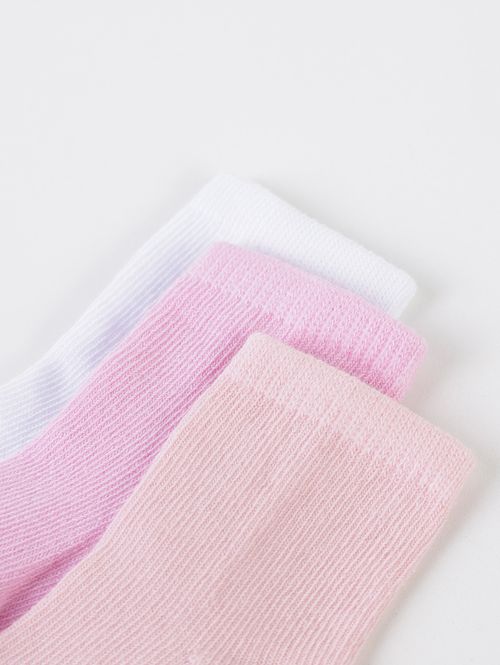 Kit com 03 Meias Infantil Para Bebê- BRANCO/SALMAO/ROSA