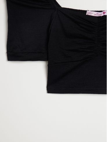 Blusa Manga Curta Juvenil Para Menina - PRETO