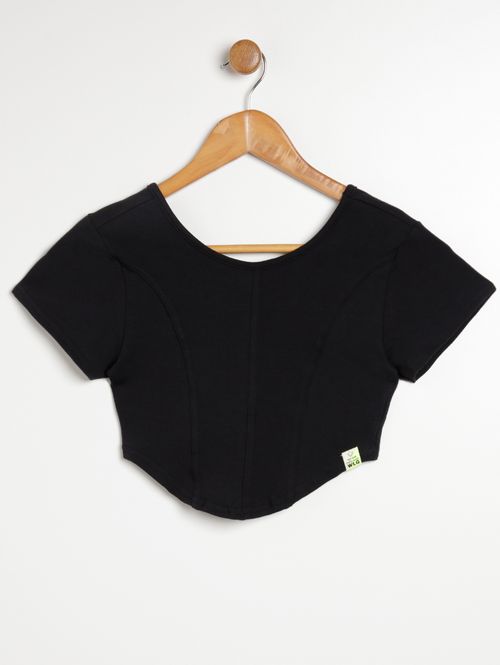 Blusa Manga Curta Juvenil Para Menina - PRETO