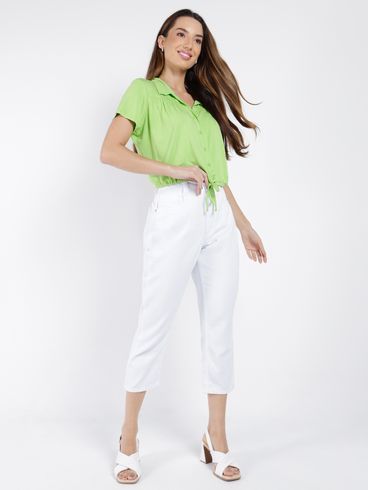 Camisa Cropped Manga Curta Feminina Verde