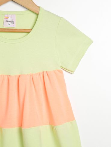 Vestido Color Block Infantil Para Menina - Verde