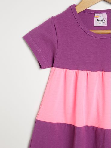 Vestido Color Block Infantil Para Menina - Roxo