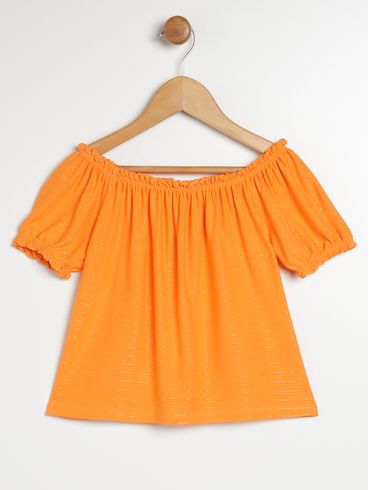 Blusa Manga Curta Juvenil Para Menina - LARANJA