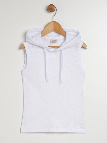 Camiseta Regata com Capuz Infntil Para Menino - BRANCO