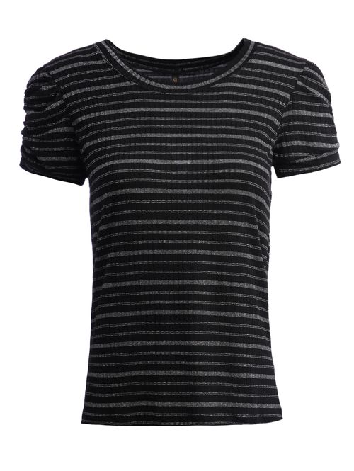 Blusa Manga Curta Feminina PRETO/PRATA