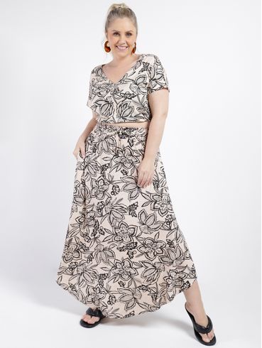 Saia Longa Estampada Autentique Feminina PRETO