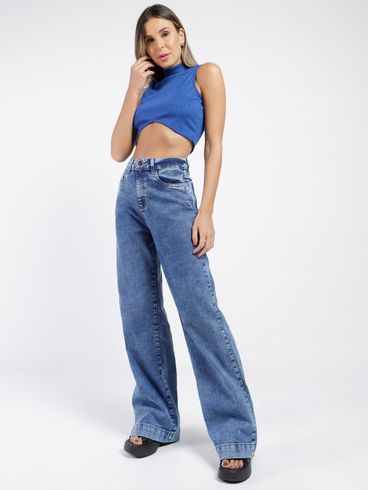 Blusa Regata Cropped Feminina Azul