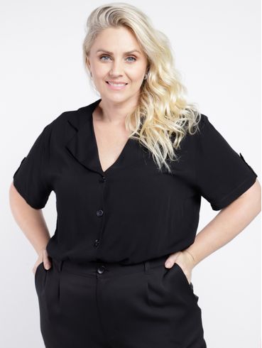 Blusa Manga Curta Plus Size Feminina PRETO
