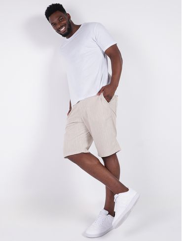 Bermuda Alfaiataria Risca de Giz Masculina BEGE