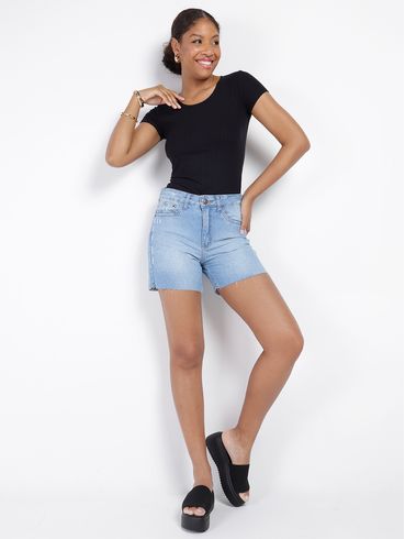 Short Jeans com Puídos Autentique Feminino AZUL CLARO
