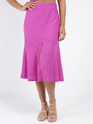 Saia Midi Broderi Autentique Feminina ROXO