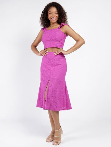 Saia Midi Broderi Autentique Feminina ROXO