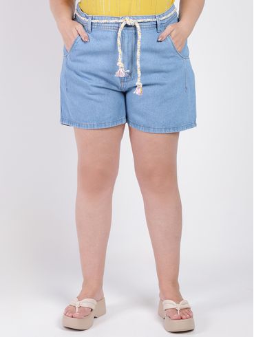 Short Jeans com Cinto Plus Size Feminino AZUL