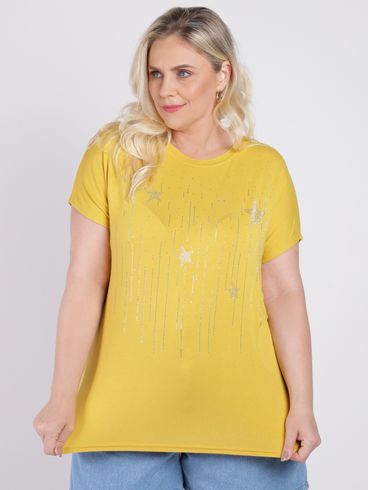 Blusa Manga Curta Plus Size Feminina OCRE