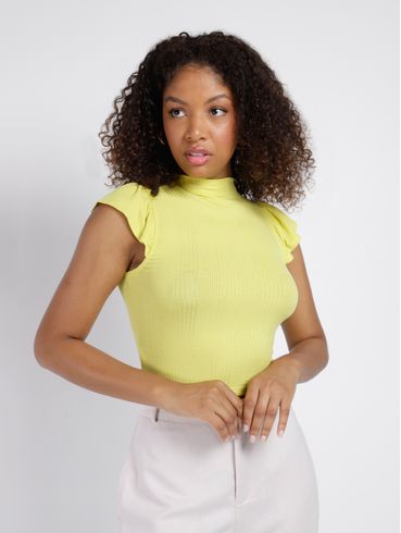 Blusa Manga Curta Canelada Habana Feminina AMARELO