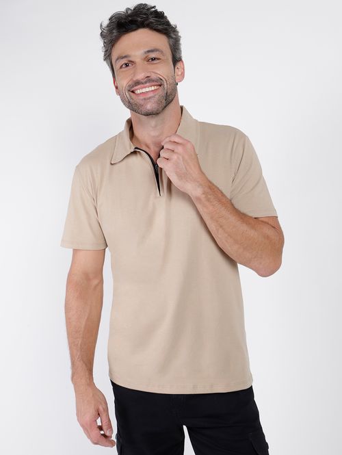 Polo Manga Curta Elétron Masculina BEGE