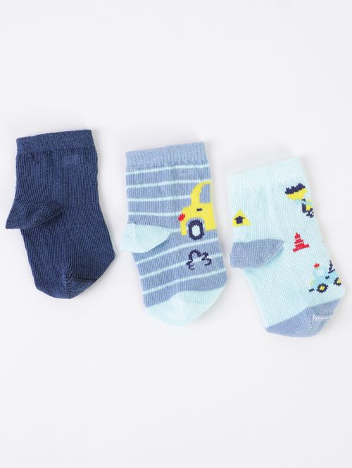 Kit com 03 Meias Infantil Para Bebê- AZUL/MARINHO/VERDE