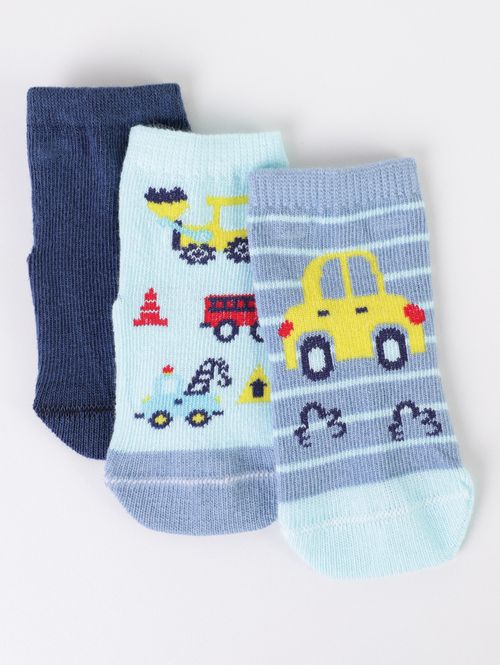 Kit com 03 Meias Infantil Para Bebê- AZUL/MARINHO/VERDE